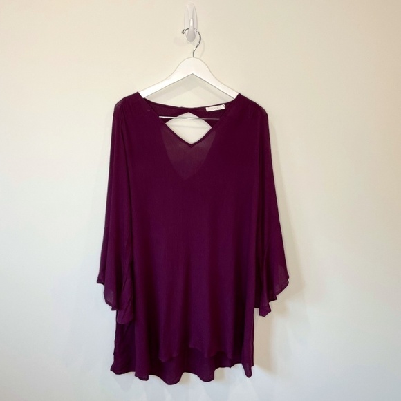 Lush Purple V-Neck Open Back Lightweight Blouse Plus Size - Picture 1 of 6